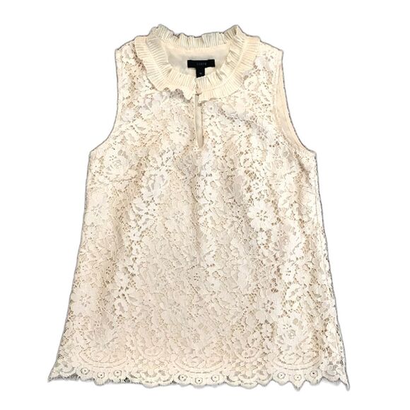 J. Crew Cream Lace Keyhole Ruffle Neck Sleeveless Blouse Size XS - Picture 14 of 14
